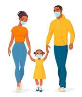 afroamerikansk familj som bär skyddande masker vektorillustration vektor