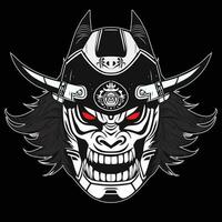 oni Maske tätowieren T-Shirt. schwarz maskiert Samurai. traditionell japanisch Krieger. Jahrgang isoliert Vektor Illustration. Militär- Design und Kunst Element Konzept