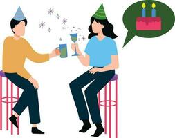 Junge und Mädchen feiern Geburtstag online fällig zu Covid. vektor