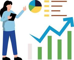 Das Mädchen betrachtet das Diagrammdiagramm. vektor