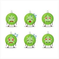 tecknad serie karaktär av jul boll grön med sömnig uttryck vektor