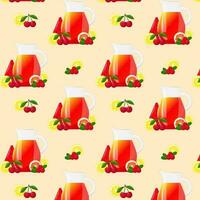 sömlös mönster citronsaft juice kannor med frukter. uppfriskande dryck. för design av färsk produkt, juice, konserverad mat, meny för Kafé, affisch. platt vektor illustration design