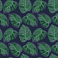 abstrakt minimalistisk bakgrund med monstera löv i ett linje teckning och platt. tropisk växt vektor illustration. botanisk sömlös mönster för papper, textil, kort.