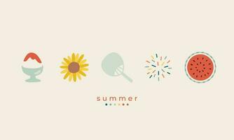 hand dragen illustration uppsättning av söt sommar element, rakning is, solros, fläkt, fyrverkeri, vattenmelon. .för sommartid affisch, kort, scrapbooking , märka, inbjudan, sänggavel vektor