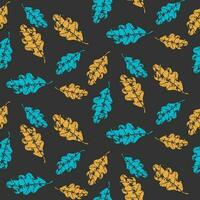 grunge mönster med blå och orange ek löv vektor