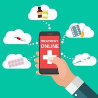 Mobile Apps Konzept der Online-Behandlung und Gesundheitsversorgung im modernen flachen Stil vektor