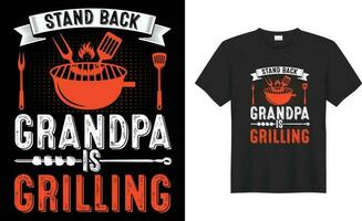bbq grillning älskare rolig retro årgång typografi skriva ut vektor t-shirt design mall. stå tillbaka morfar är grillning