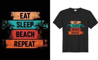 Sommer- Sonnenuntergang bunt retro Jahrgang komisch Typografie Vektor T-Shirt Design. Essen Schlaf Strand wiederholen