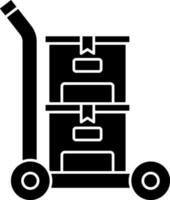 schwarz und Weiß Farbe Handwagen mit Karton Kisten Symbol. vektor