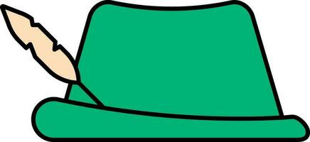 Fedora Hut mit Feder Symbol im Grün und Pfirsich Farbe. vektor