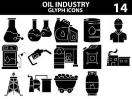 glyf stil uppsättning av olja industri ikon i platt stil. vektor