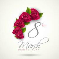 glücklich Damen Tag Feierlichkeiten Gruß Karte Design dekoriert mit schön Blumen auf abstrakt Hintergrund. vektor