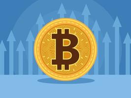 Bitcoin Cyber Money Technologie mit Pfeilen nach oben Statistiken vektor