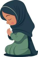 jung Muslim Frau beten ihr Schließen Augen im Sitzung Pose. vektor