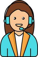 Illustration von jung Frau tragen mic Kopfhörer bunt Symbol. vektor