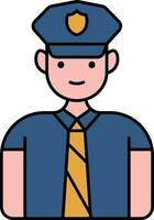 Karikatur Polizei Charakter Mann Symbol im Blau und Gelb Farbe. vektor