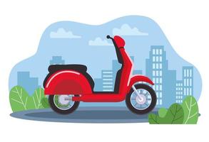 röd skoter motorcykel fordon på staden vektor
