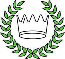 kung krona med laurel krans ikon i grön och vit Färg. vektor