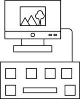 Landschaft Bild im Computer mit Tastatur Linie Kunst Symbol. vektor