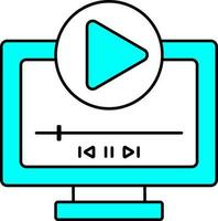Illustration von Video abspielen im Monitor Symbol im cyan und Weiß Farbe. vektor
