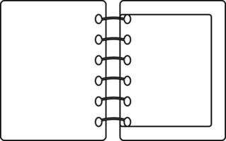 öppen dagbok i svart linje konst. vektor