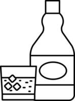 Illustration von Whiskey Flasche mit Glas Symbol im schwarz Schlaganfall. vektor