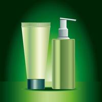 zwei grüne Hautpflegeflaschen- und Röhrenproduktikonen vektor