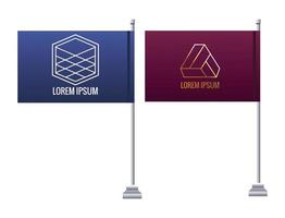 flaggor i stolpar med emblem mockup branding vektor