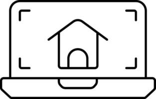 linear Stil Haus Struktur im Laptop Bildschirm Symbol. vektor