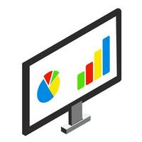 finanziell analytisch Diagramm Grafiken auf Computer Bildschirm. isometrisch Geschäft Marketing Analyse Konzept. vektor