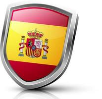 glansig skydda tillverkad förbi Spanien flagga med symbol. vektor