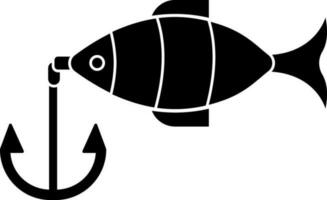 eben Stil Anker mit Fisch, Glyphe Symbol oder Symbol. vektor