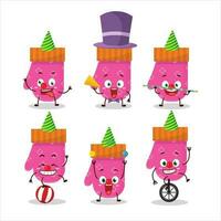tecknad serie karaktär av rosa handskar med olika cirkus visar vektor