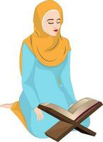islamisch Dame beten mit heilig Buch Halter vektor