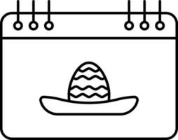 mexikansk hatt tecken på kalender ikon i linjär konst. vektor
