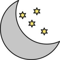 halvmåne måne med stjärnor natt ikon i grå och gul Färg. vektor