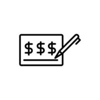 Scheck Geld Signatur Stift Geschäft Cash Line Design vektor