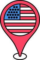 USA Flagge Karte Stift Symbol im eben Stil. vektor
