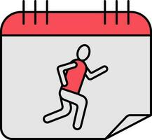 Läufer Mann Symbol auf Kalender Symbol im rot und grau Farbe. vektor