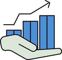 Hand halten Wachstum Bar Diagramm Symbol im Blau und grau Farbe. vektor