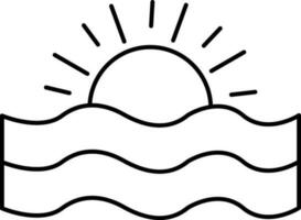 Sonnenuntergang oder Sonnenaufgang Ozean Symbol im schwarz Linie Kunst. vektor