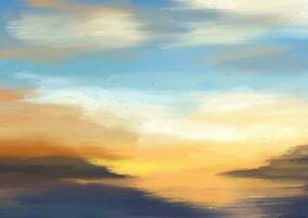 zeitgenössisch Hand gemalt Sonnenuntergang Landschaft im Öl Farben vektor
