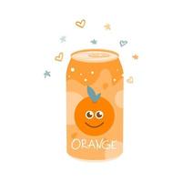 alkoholfri orange dryck i en aluminiumburk. kall kolsyrad juice, sötvatten. vektorillustration i platt stil på en vit bakgrund vektor