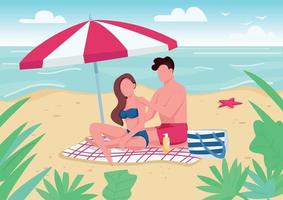 par som applicerar sunblock lotion på stranden platt färg vektorillustration vektor