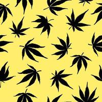 sömlösa mönster av svarta cannabisblad på en gul bakgrund. svarta hampablad på en gul bakgrund. vektorillustration vektor