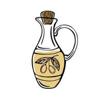 handgezeichnete Olivenölflasche lokalisiert auf einem weißen Hintergrund. Natives Olivenöl extra. Vintage-Stil. Vektorillustration im Gekritzelstil vektor