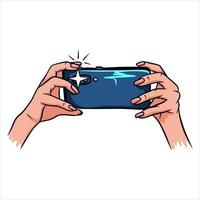bilder på telefonen telefonen i handen selfie tecknad stil vektor