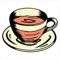 en kopp te på en tallriksglas kopp serverar en restaurang kafé rätter för en varm dryck tecknad stil vektor