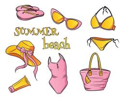 Damen Strand Strand Essentials im Cartoon-Stil vektor