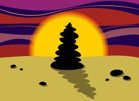 Silhouette einer Pyramide von Steinen bei Sonnenuntergang Felsen Steinhaufen auf der Sandharmonie und Balance Konzept Vektor-Illustration vektor